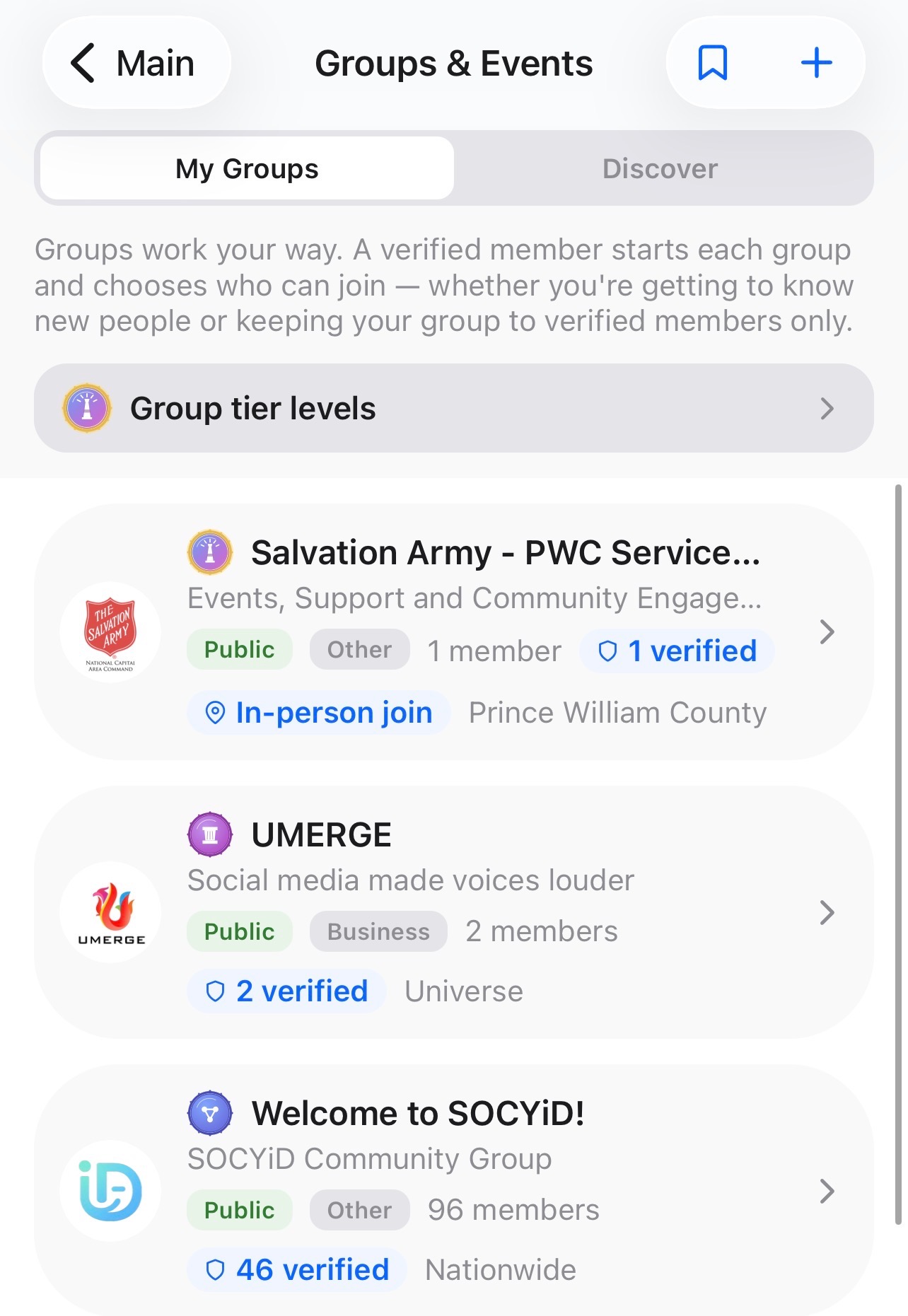 Browsing local Groups & Events in SOCYiD