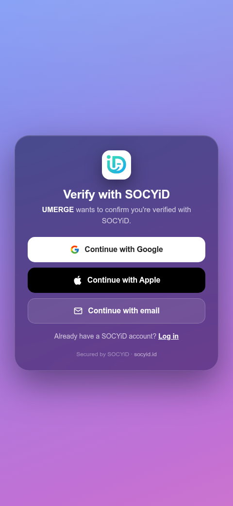 The Verify with SOCYiD screen exactly as a partner platform's users see it